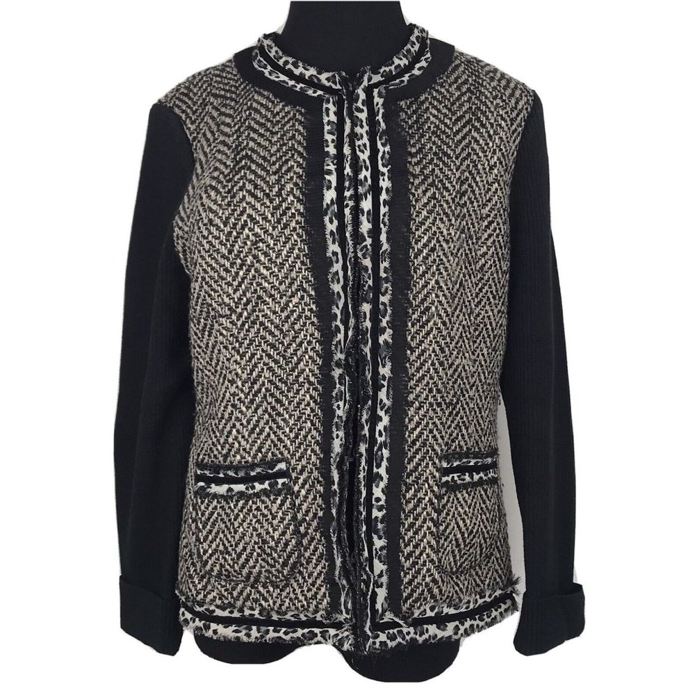 Chico’s Womens wool Blend Cheetah Chevron Lined‎ Jacket Size 1